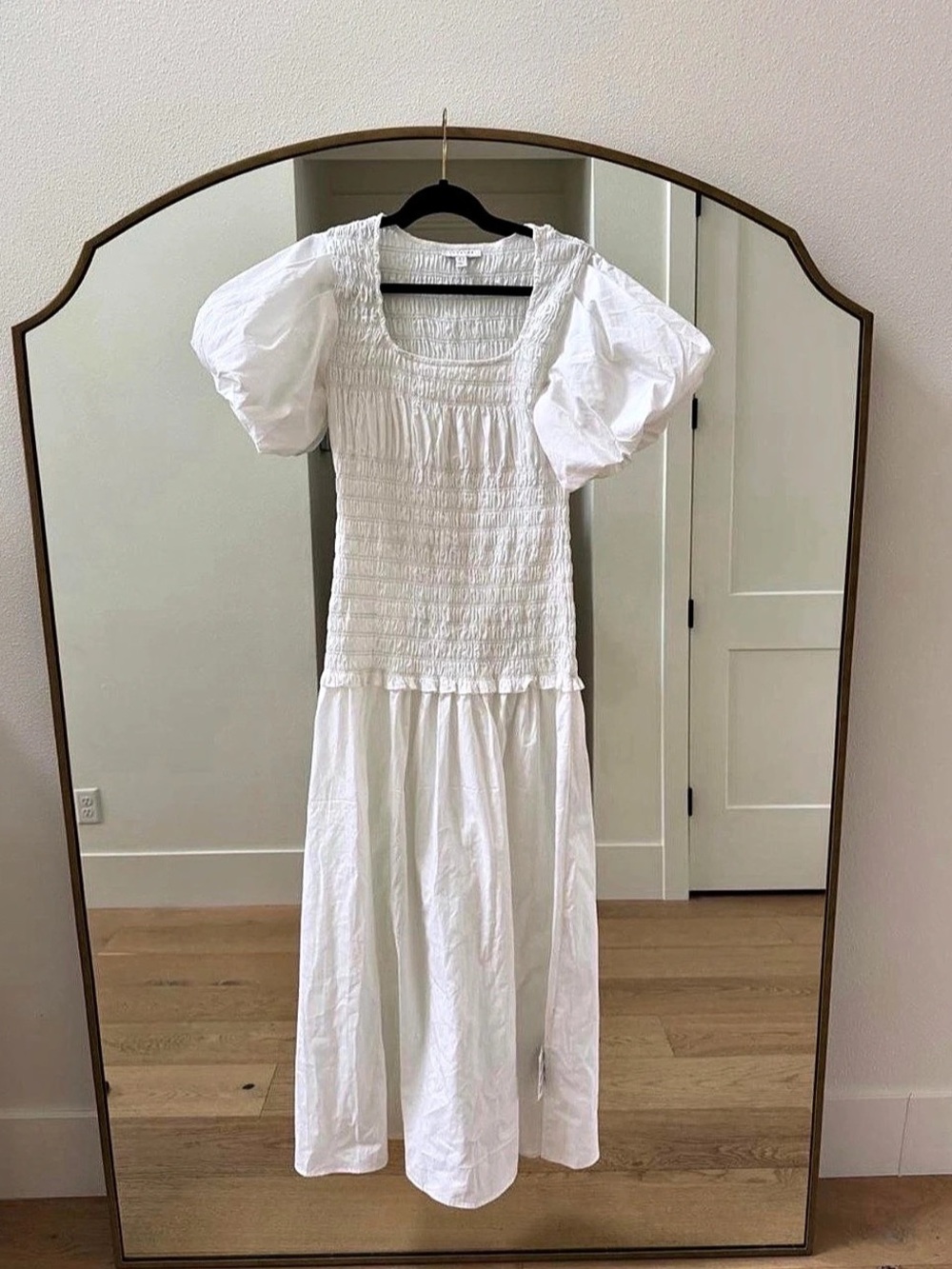Topshop Smocked Puff Sleeve Maxi Dress in White